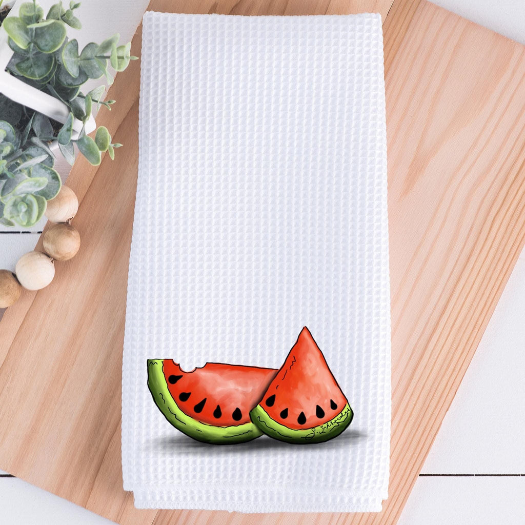 Summer Kitchen Towel with Watermelon Design, Fun Waffle Weave Decor