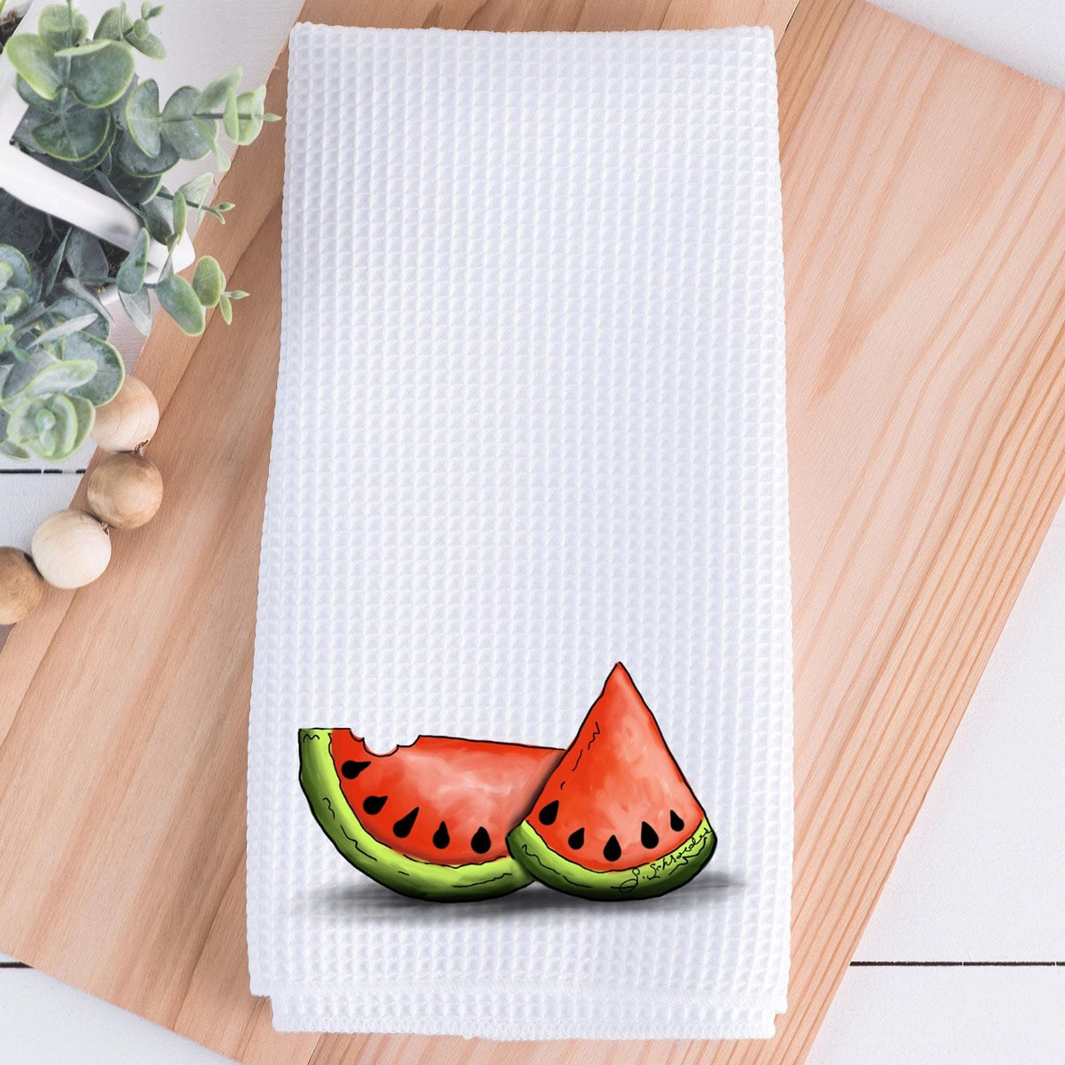 Summer Kitchen Towel with Watermelon Design, Fun Waffle Weave Decor