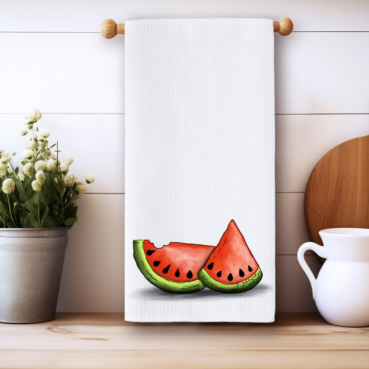 Summer Kitchen Towel with Watermelon Design, Fun Waffle Weave Decor