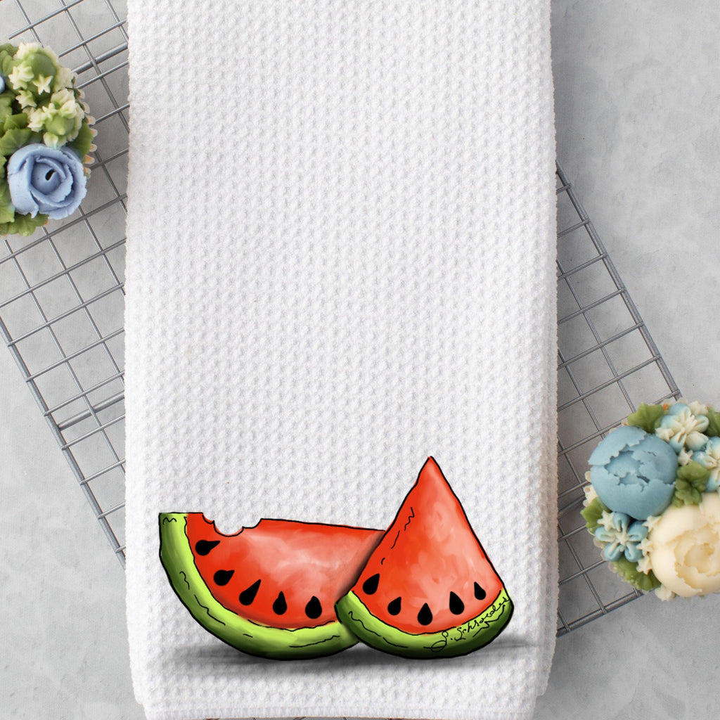 Summer Kitchen Towel with Watermelon Design, Fun Waffle Weave Decor
