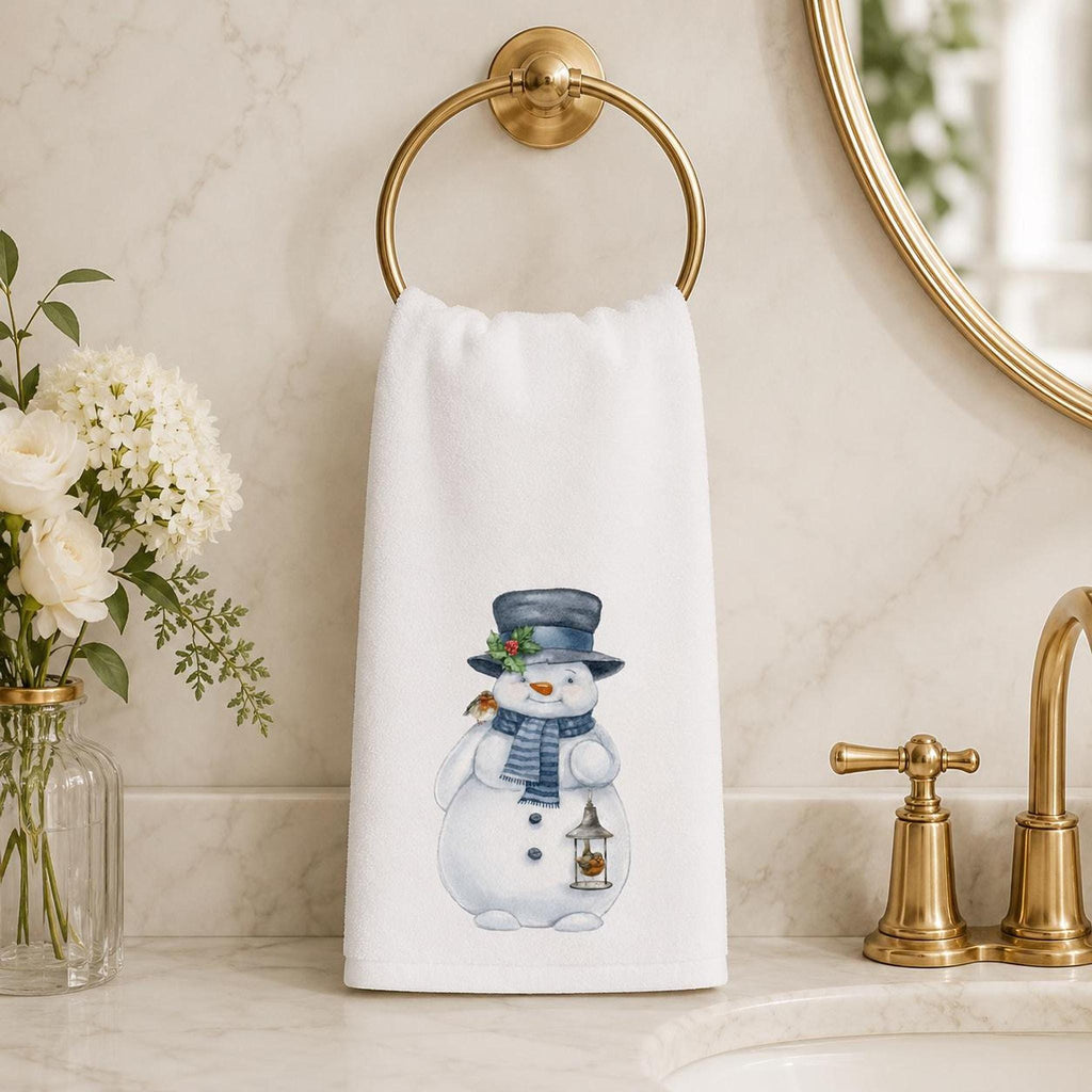 Snowman Towel, Winter Hand with Charming Watercolor Design