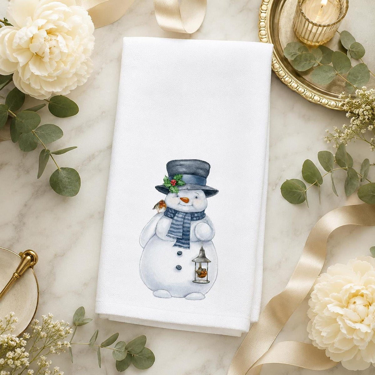 Snowman Towel, Winter Hand with Charming Watercolor Design
