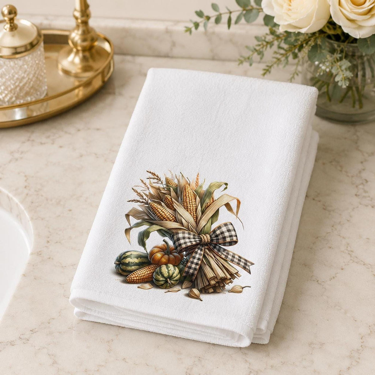 Autumn Hand Towel, Soft Polyester Cotton Blend with Pumpkin Design
