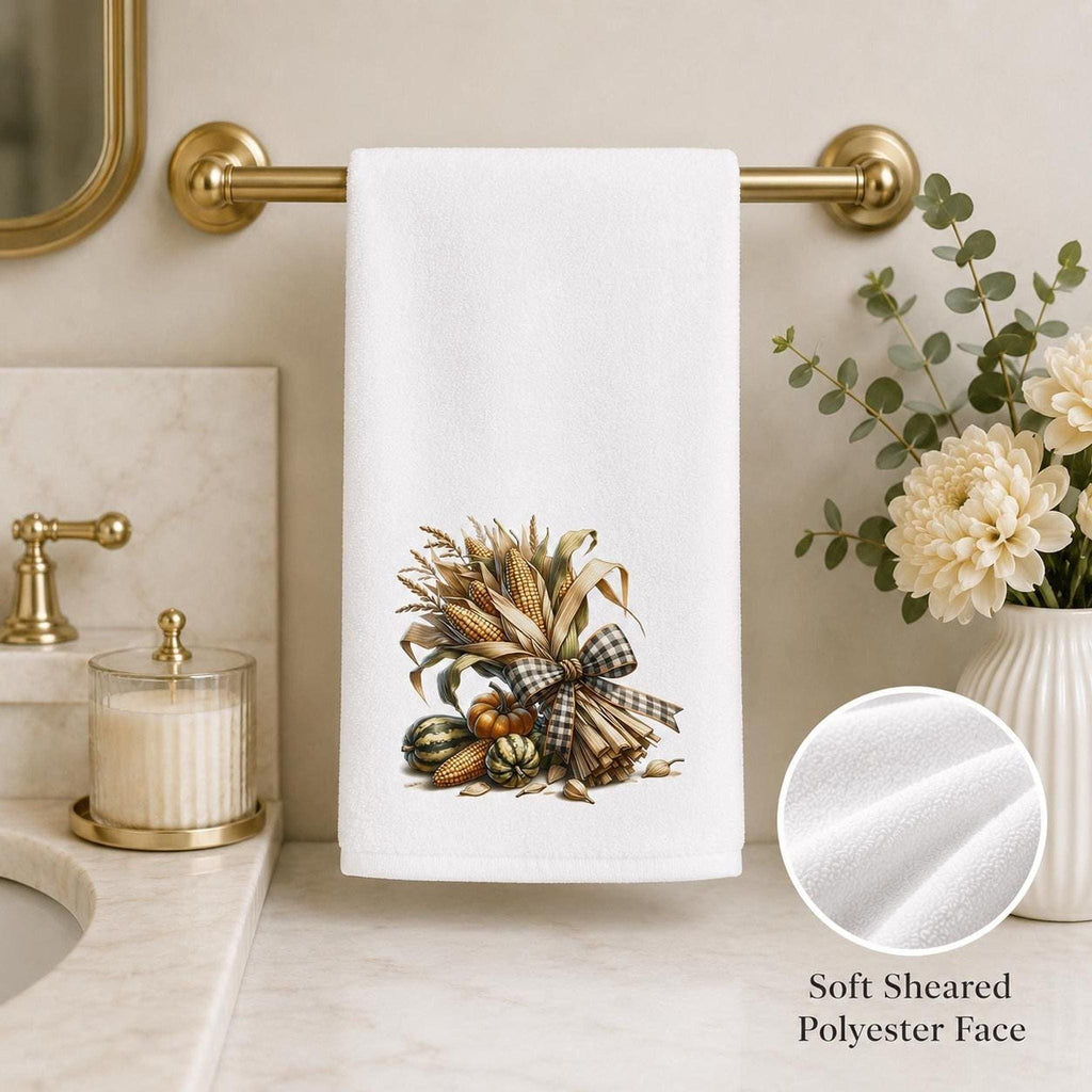Autumn Hand Towel, Soft Polyester Cotton Blend with Pumpkin Design