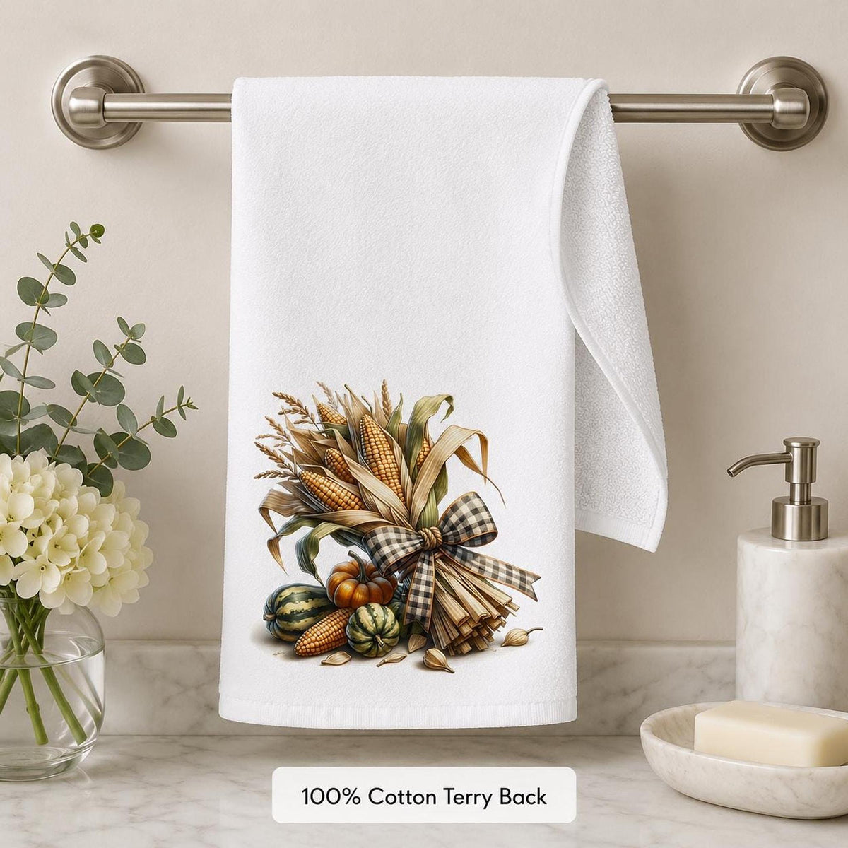 Autumn Hand Towel, Soft Polyester Cotton Blend with Pumpkin Design