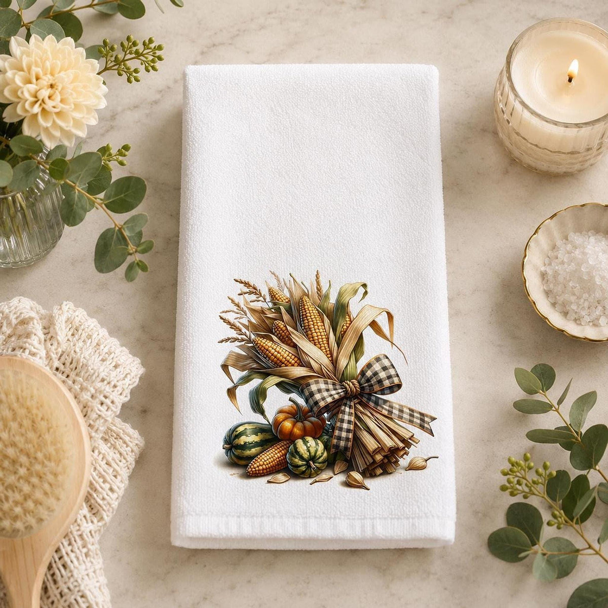 Autumn Hand Towel, Soft Polyester Cotton Blend with Pumpkin Design