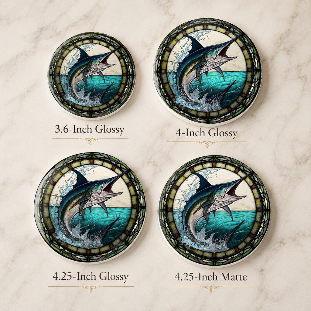 Fishing Coaster with Marlin Design, Coastal Ceramic Drink Mat