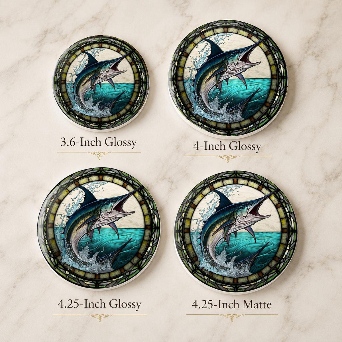 Fishing Coaster with Marlin Design, Coastal Ceramic Drink Mat