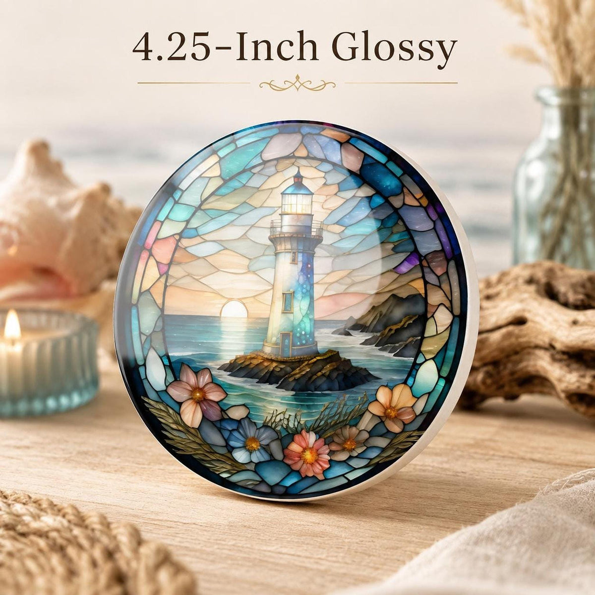 Coastal Coaster with Lighthouse Design, Nautical Ocean Art for Beach Homes