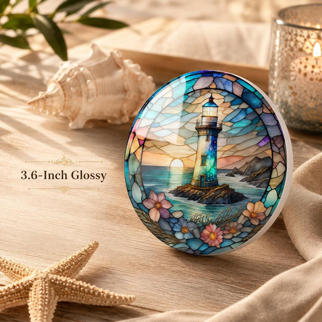 Coastal Coaster with Lighthouse Design, Nautical Ocean Art for Beach Homes