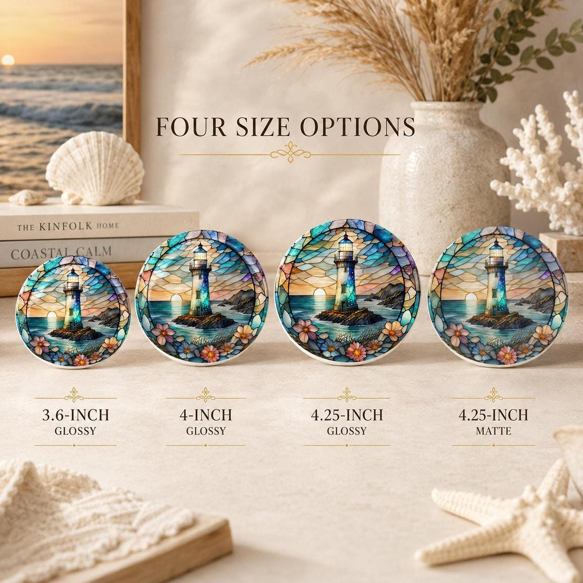 Coastal Coaster with Lighthouse Design, Nautical Ocean Art for Beach Homes