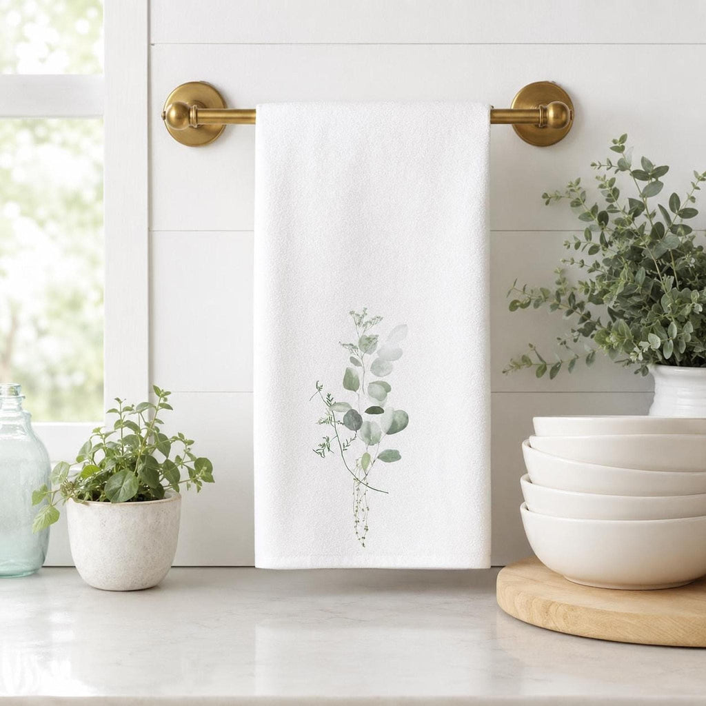 Eucalyptus Towel, Elegant Botanical Hand for Spa Decor