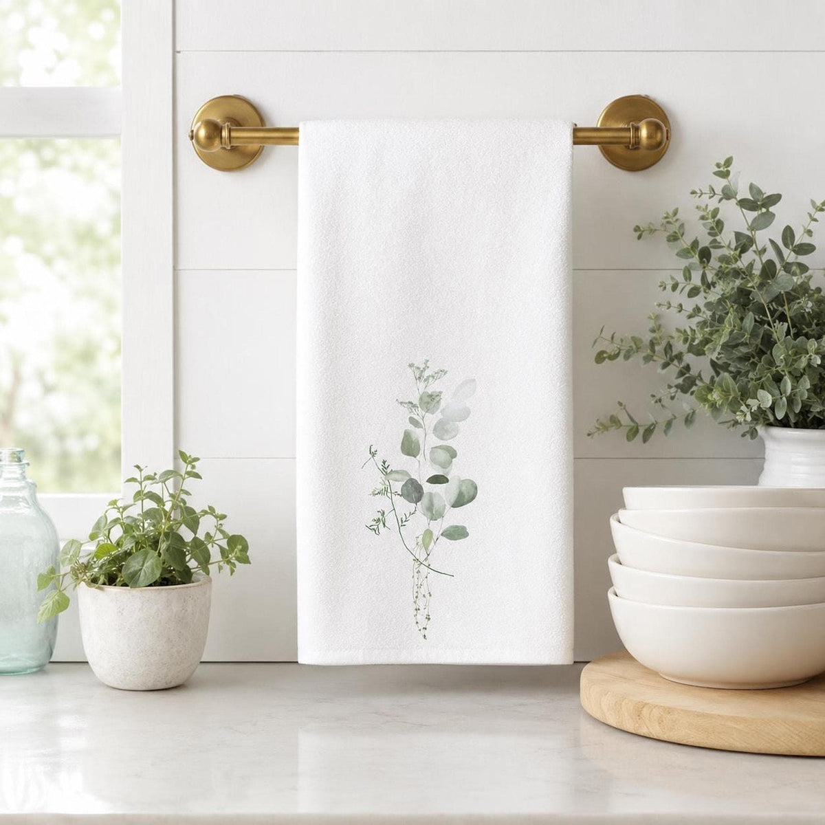 Eucalyptus Towel, Elegant Botanical Hand for Spa Decor
