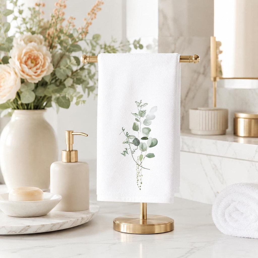 Eucalyptus Towel, Elegant Botanical Hand for Spa Decor