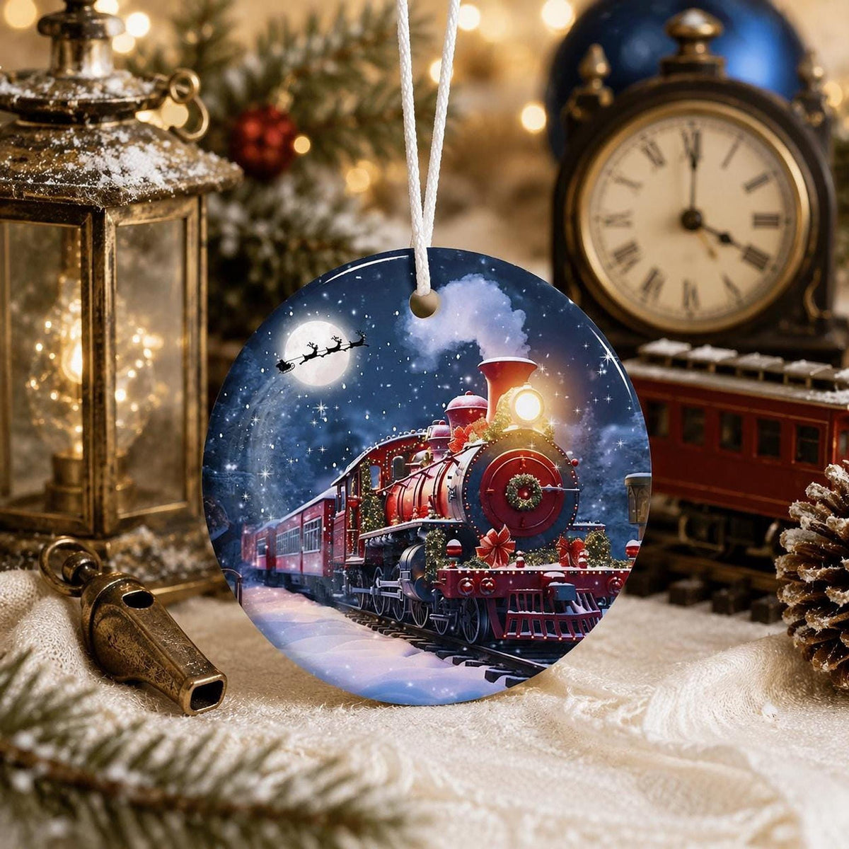 Santa Train Ornament, Festive Ceramic Keepsake for Railroad Lovers
