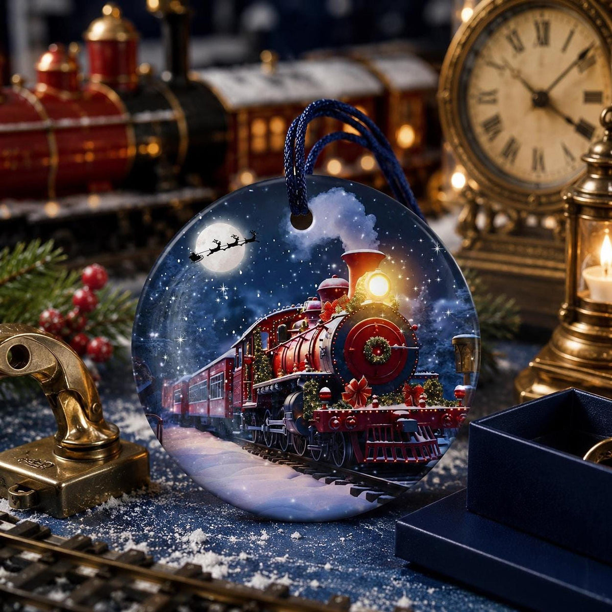 Santa Train Ornament, Festive Ceramic Keepsake for Railroad Lovers