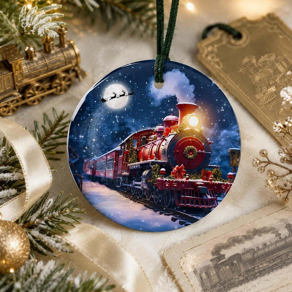Santa Train Ornament, Festive Ceramic Keepsake for Railroad Lovers