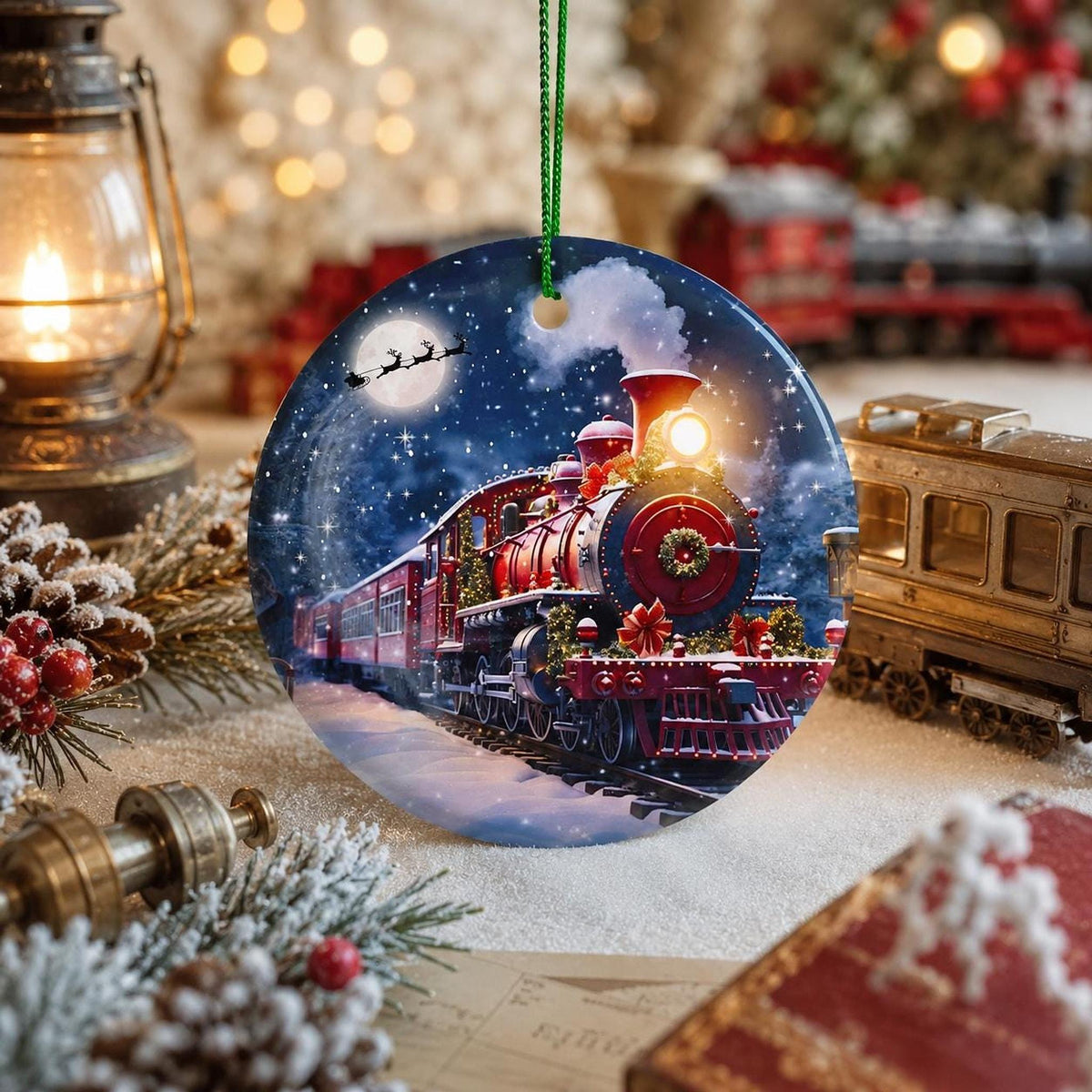 Santa Train Ornament, Festive Ceramic Keepsake for Railroad Lovers