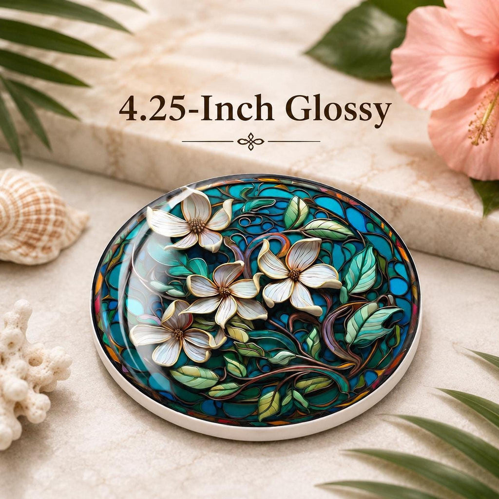 Ceramic Drink Mat with Teal Botanical Design, Floral Coaster for Coastal Garden Decor