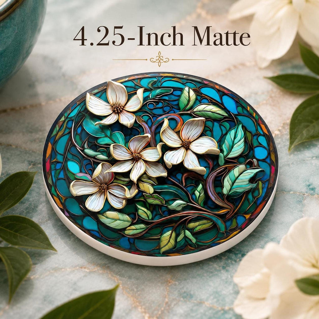 Ceramic Drink Mat with Teal Botanical Design, Floral Coaster for Coastal Garden Decor