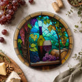 Wine Cutting Board with Vineyard Design, Round Tempered Glass Charcuterie Tray