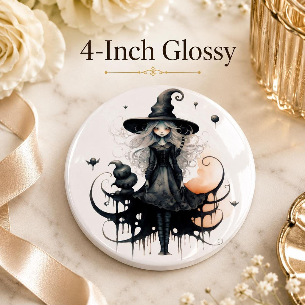 Witch Coaster with Whimsical Artwork, Round Ceramic Design for Gothic Decor