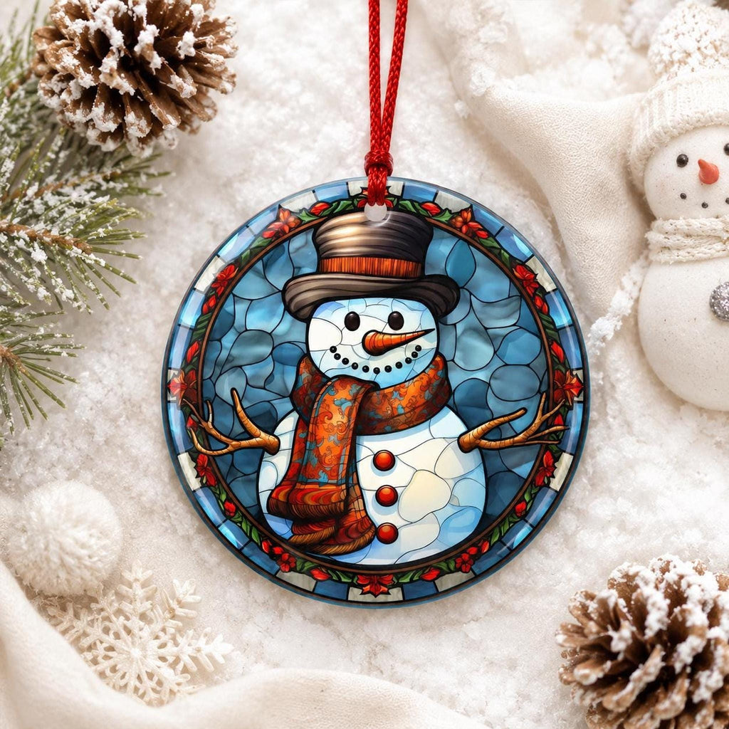 Snowman Ornament, Colorful Ceramic Keepsake with Personalized Options