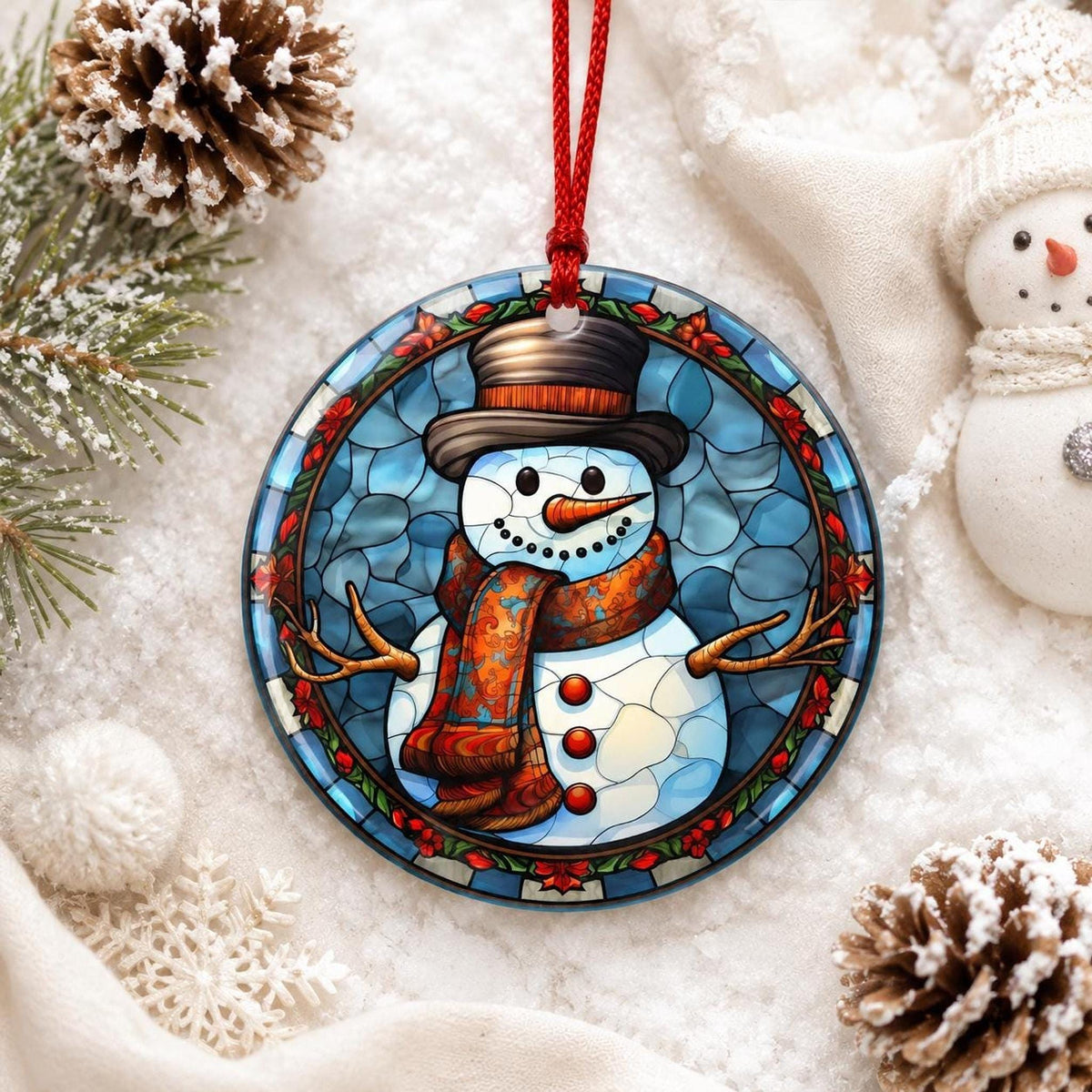 Snowman Ornament, Colorful Ceramic Keepsake with Personalized Options