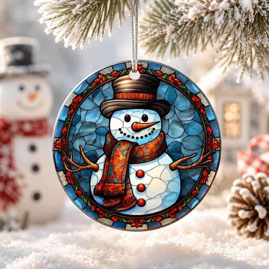 Snowman Ornament, Colorful Ceramic Keepsake with Personalized Options