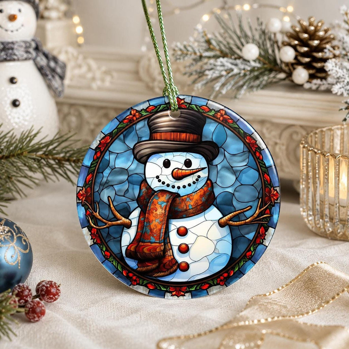 Snowman Ornament, Colorful Ceramic Keepsake with Personalized Options