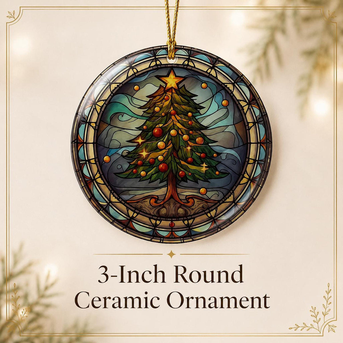 Christmas Ornament with Leaded Glass Inspired Design, Elegant Ceramic Keepsake