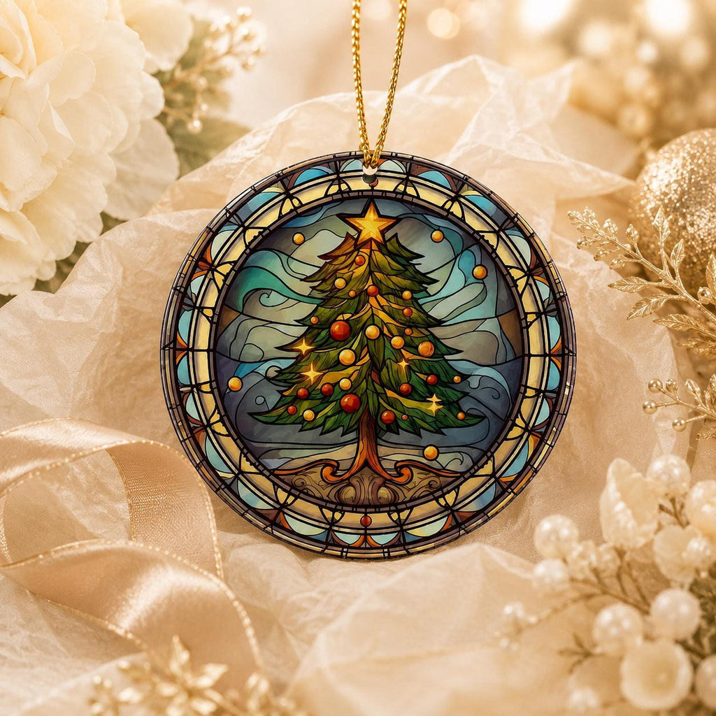 Christmas Ornament with Leaded Glass Inspired Design, Elegant Ceramic Keepsake