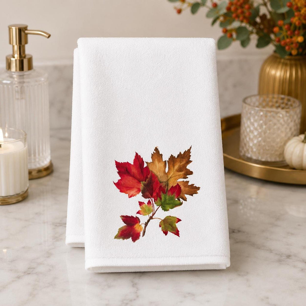 Autumn Hand Towel with Maple Leaf Design, Cozy Guest Bath