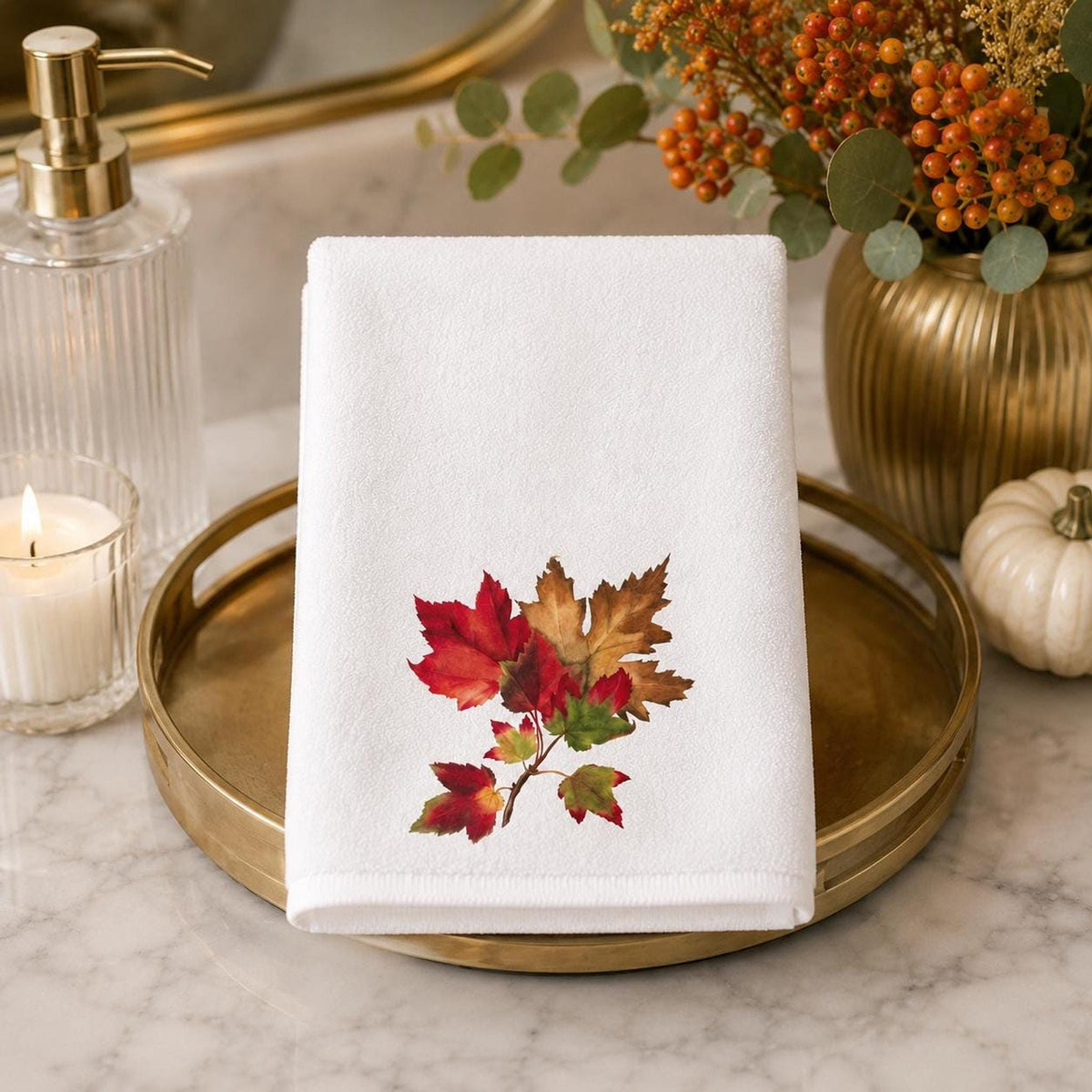 Autumn Hand Towel with Maple Leaf Design, Cozy Guest Bath