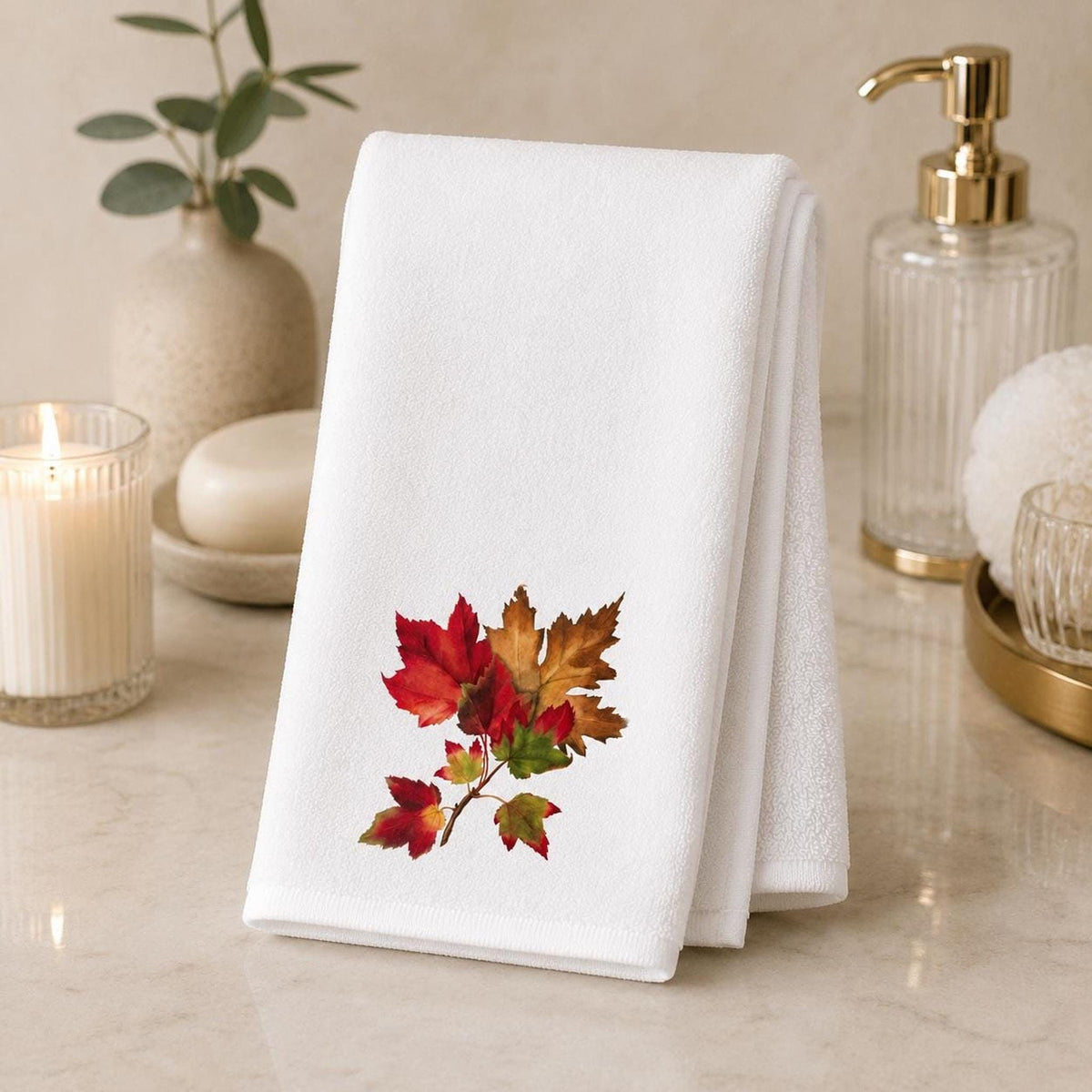 Autumn Hand Towel with Maple Leaf Design, Cozy Guest Bath
