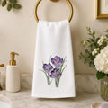 Floral Hand Towel with Purple Crocus Design, Soft Polyester & Cotton Terrycloth
