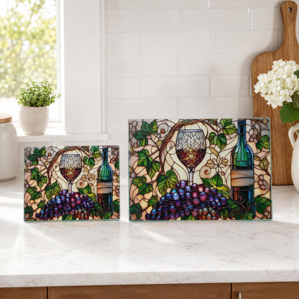 Wine Cutting Board, Tempered Glass Charcuterie with Vineyard Design