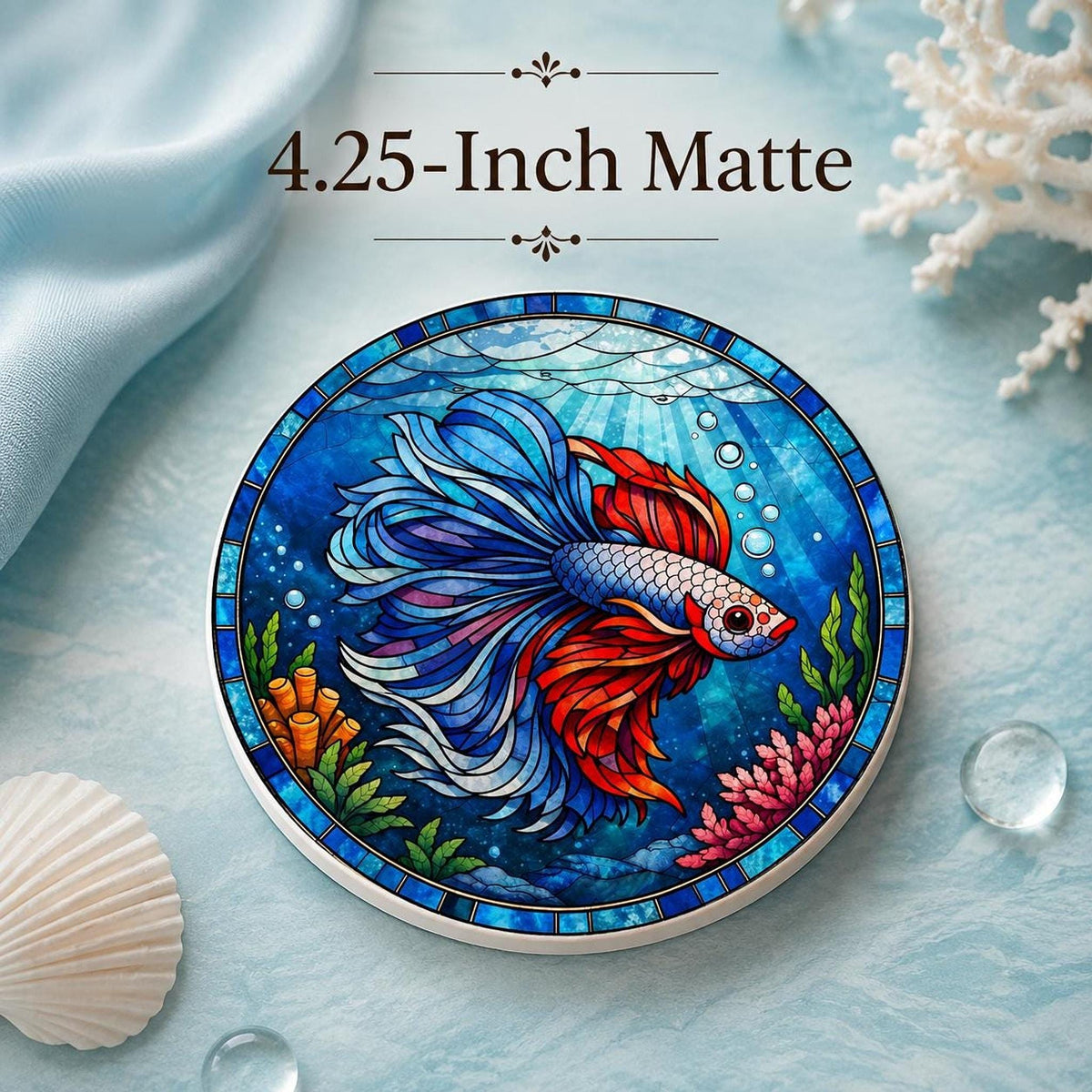 Betta Fish Coaster, Colorful Ceramic Drink for Lovers