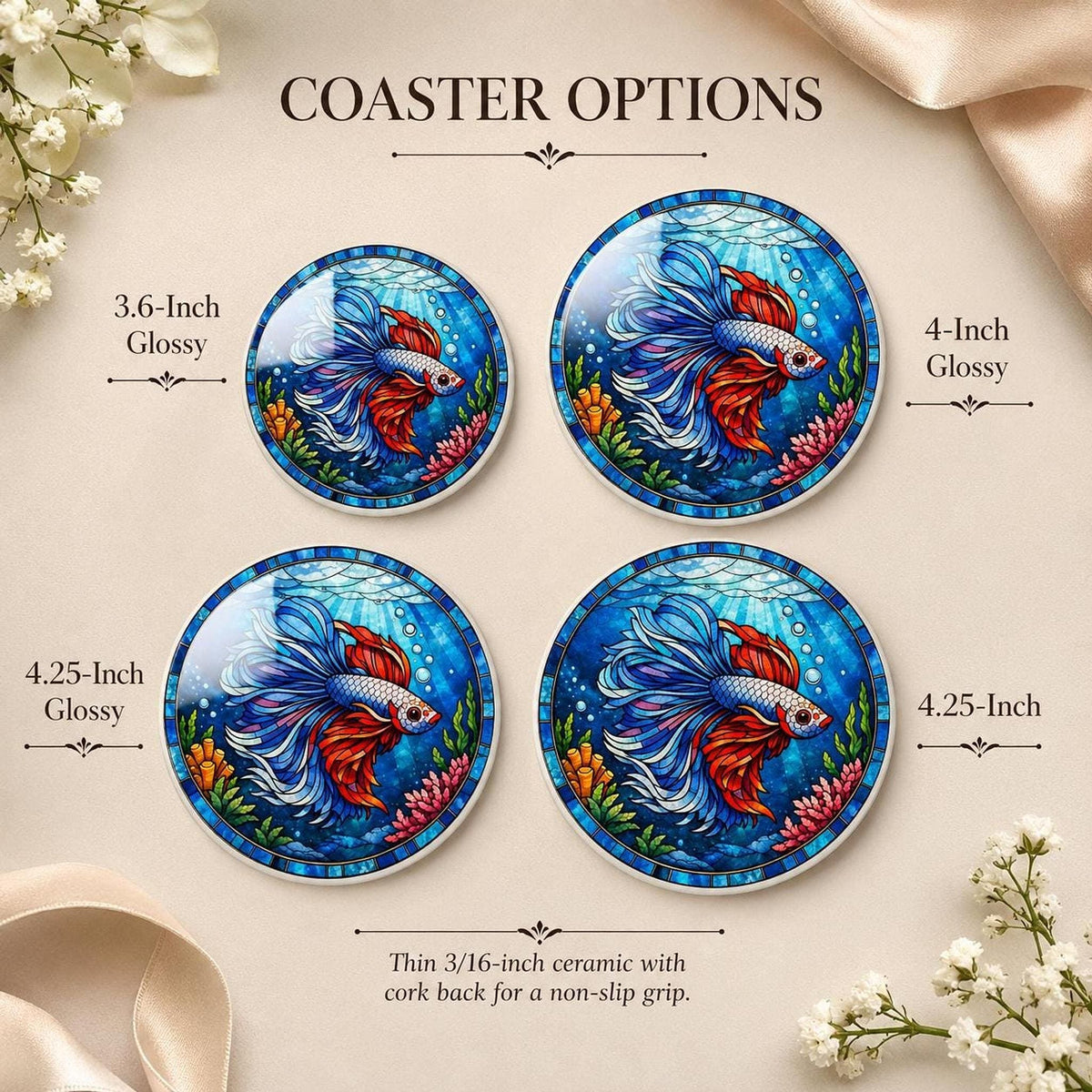 Betta Fish Coaster, Colorful Ceramic Drink for Lovers
