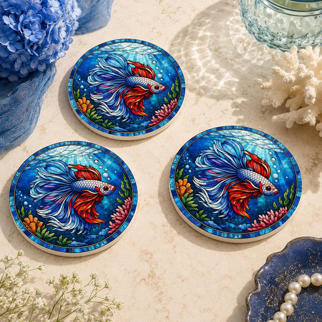 Betta Fish Coaster, Colorful Ceramic Drink for Lovers