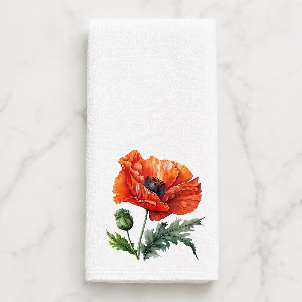 Orange Poppy Hand Towel, Floral Bathroom Decor, Botanical Guest Bath Accent