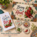 Chili Pepper Kitchen Gift Set with Glass Cutting Board, Coasters & Towel