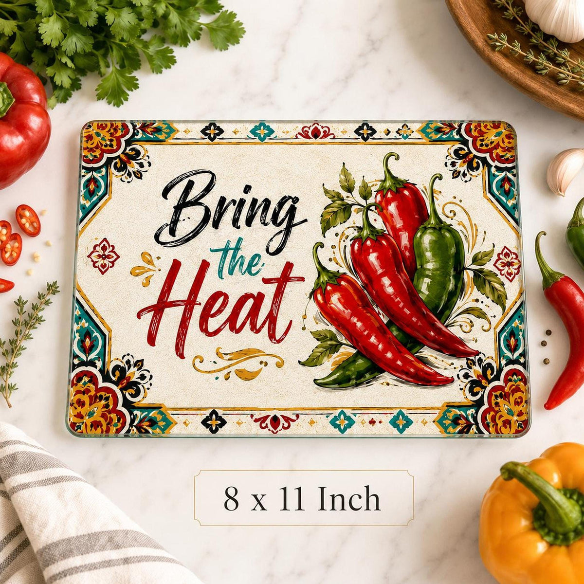 Chili Pepper Glass Cutting Board, Bring The Heat Charcuterie Tray