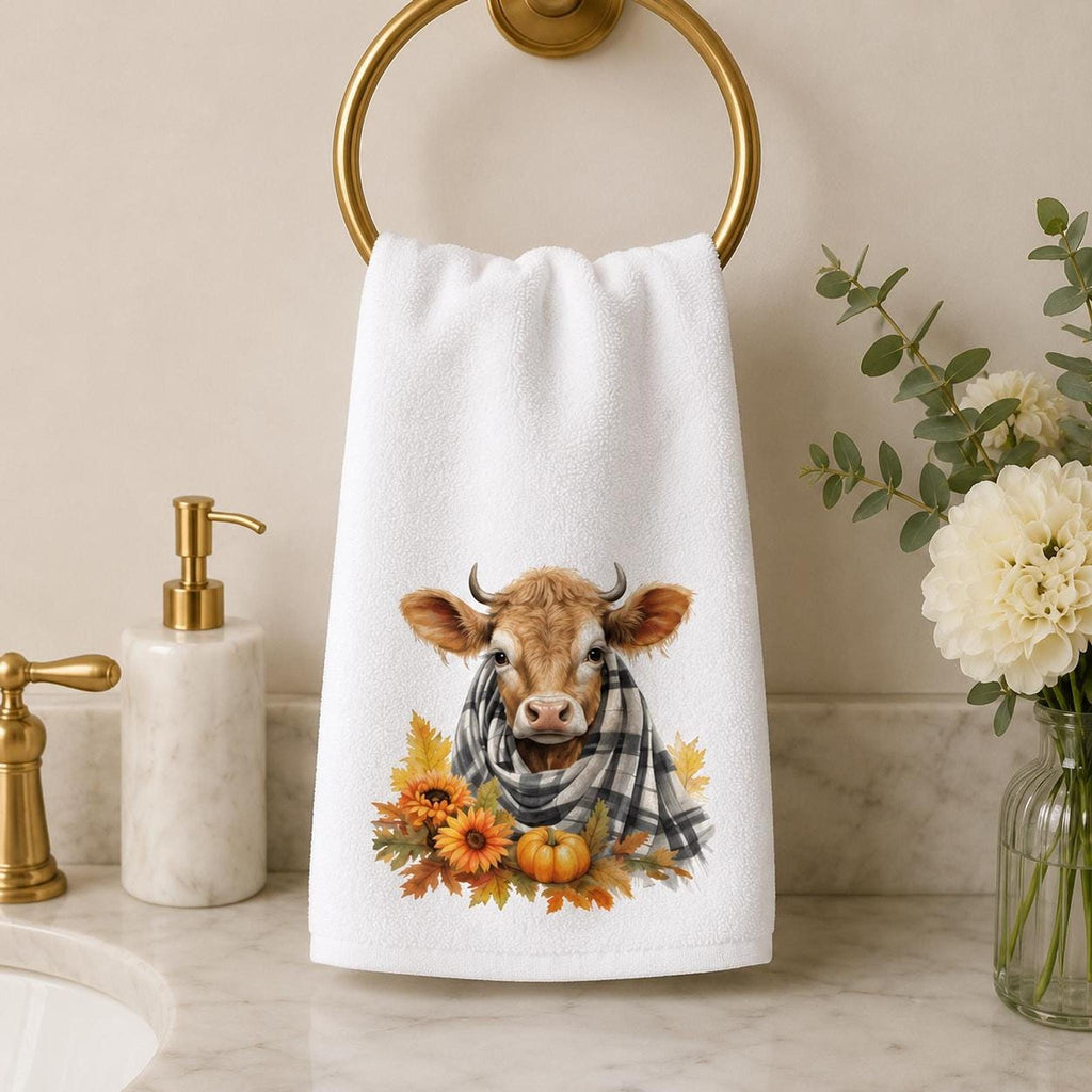 Fall Cow Towel, Rustic Bathroom Decor with Autumn Accents