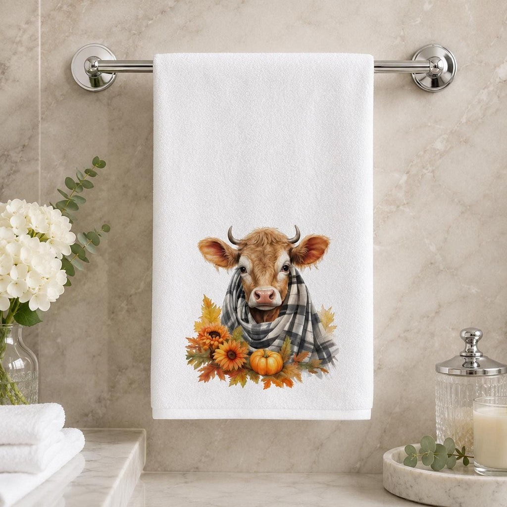 Fall Cow Towel, Rustic Bathroom Decor with Autumn Accents