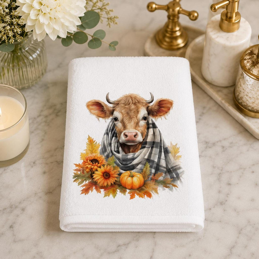 Fall Cow Towel, Rustic Bathroom Decor with Autumn Accents