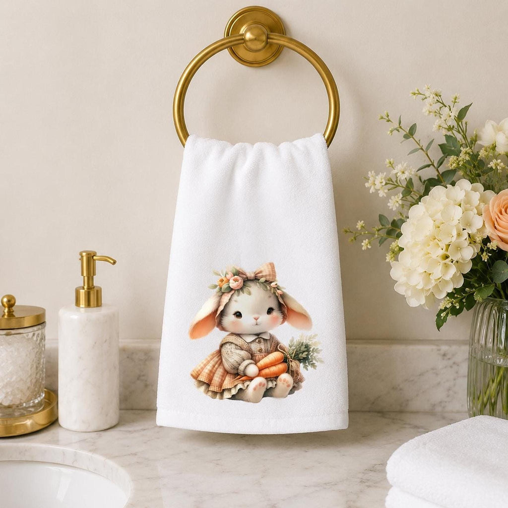 Easter Bunny Towel, Pastel Rabbit Design with Carrots, 15x25 Inches