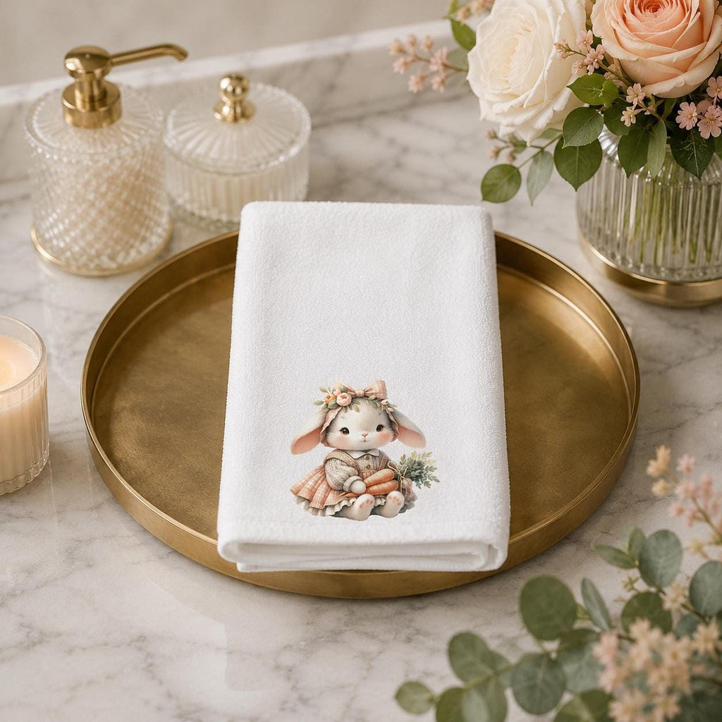 Easter Bunny Towel, Pastel Rabbit Design with Carrots, 15x25 Inches