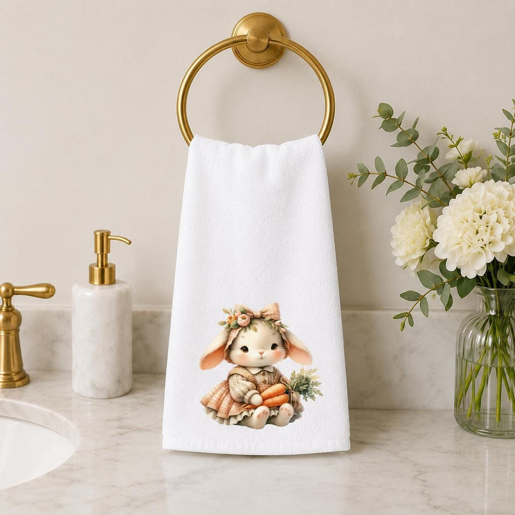 Easter Bunny Towel, Pastel Rabbit Design with Carrots, 15x25 Inches