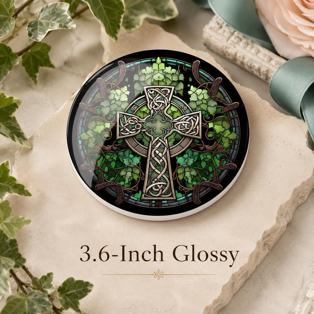 Celtic Coaster, Green Ceramic Drink Mat with Glossy or Matte Finish
